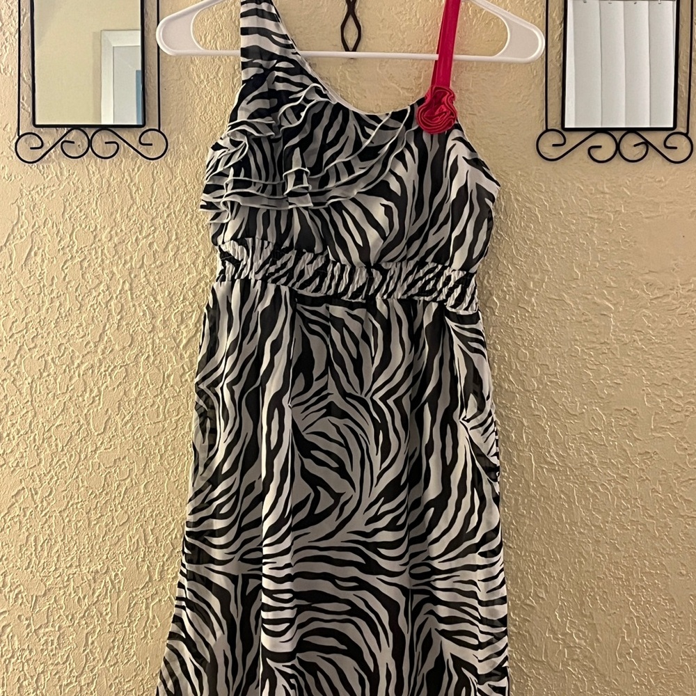 Rare Editions Zebra Print One-Shoulder Dress